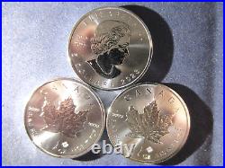 3 2023 $5 Silver Canadian Maple Leafs 1 TROY oz each -3 COINS TOTAL MS/BU