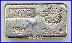 3 oz Poured JMC Johnson Matthey Maple Leaf Silver Bar Rare Low Mintage Ingot