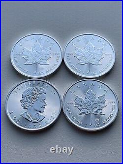 4x 2021 Silver Maple Leaf 1 oz Canadian Silver Bullion Coin