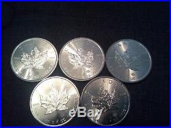 5 X 1 oz silver 2016 coin maple leaf