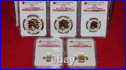5 coin set Canada Silver Maple Leaf Gilt Reverse Proof NGC PR69 -$1 $2 $3 $4 $5