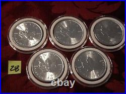 5 five coin lot 2018 Canada Maple Leaf Silver 1oz BU roll 2018 AirTite capsules