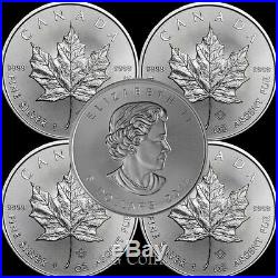 5 x 2019 Canadian 1 oz maple leaf 999.9 Silver Bullion Coin