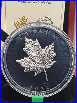 5oz Canadian Mint Blue Rhodium $50 Coin 9999 Silver MAPLE LEAVES IN MOTION 2022