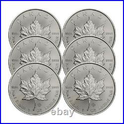 6x 2021 1 oz Canadian Silver Maple Leaf $5 Coin 9999 Fine Silver BU Lot of 6
