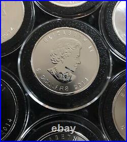 7 (seven) 2014 1 oz BU Silver Canadian Maple Leaf. 9999 Fine Silver In Capsule