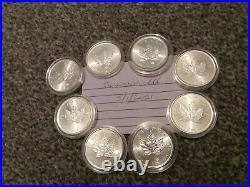 8 x 2020 Canadian 1 oz maple leaf 999.9 Silver Bullion Coin