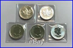 A Lot of 5 2009 1 oz Canadian Silver Maple Leaf $5 Coins. 9999 Fine BU