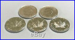 A Lot of 5 2009 1 oz Canadian Silver Maple Leaf $5 Coins. 9999 Fine BU