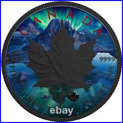 AURORA COLOURED CANADIAN MAPLE LEAF 2017 GOLD GILDED 1oz SILVER COIN LIMITED/ED