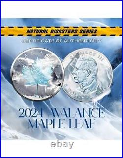 AVALANCHE Natural Disasters Maple Leaf 1 Oz Silver oin 5$ Canada 2024