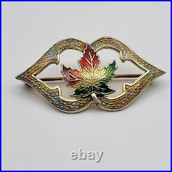 Antique Large Sterling Silver Enamel Maple Leaf Brooch Pin Canada C-Clasp