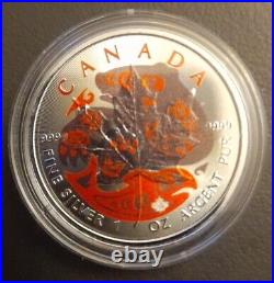 BEAR SALMON COLOURED CANADIAN MAPLE LEAF 2017 GOLD GILDED 1oz SILVER COIN LIM/ED