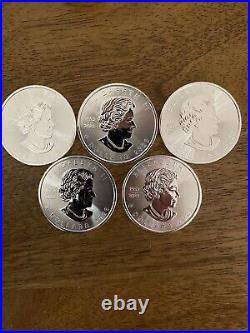 Bundle of 5 2023 Canada 1 oz 999.9 Silver Maple Leaf Coins lot 2