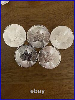 Bundle of 5 2023 Canada 1 oz Silver 9999 Maple Leaf Lot3