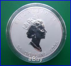 CANADA 1998 Fifty Dollars Maple Leaf coin (10 oz fine silver) $50 with ingot