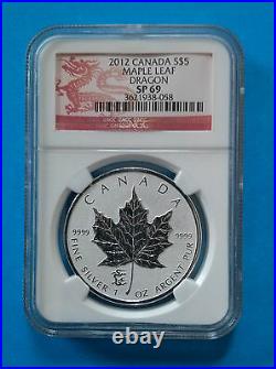 CANADA 2012 Silver Maple Leaf with Lunar Dragon Privy Mark (NGC SP69)