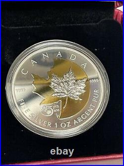 CANADA 2013 SILVER MAPLE LEAF $5 1 Oz Gold Plating 25TH ANNIVERSARY