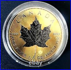 CANADA 2016 MAPLE GOLD SHADOWS 1 Oz Silver Black Ruthenium / 24K Gold Plated