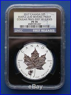 CANADA 2017 $5 Cougar Privy Reverse Proof Silver Maple Leaf NGC PF70 1st Rel