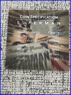 Canada 1 oz SUPERMAN SENSATION Canadian Maple Leaf $5 Silver Coin 2016