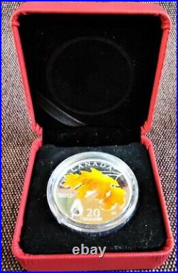 Canada $20 2012 sugar maple leaf crystal raindrop pure silver coin. Km 1269