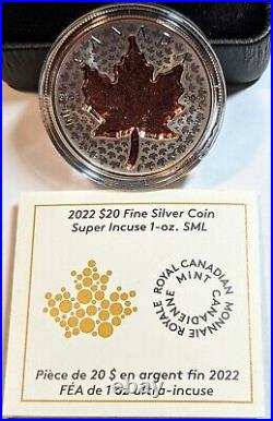 Canada $20 Dollars Super Incuse Silver Maple Leaf Coin wit ROSE GOLD, 2022