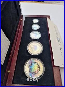 Canada 2003 5 Coins. 9999 Silver Proof Maple Leaf Hologram Set Boxed with COA