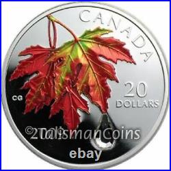 Canada 2009 Autumn Showers Swarovski Crystal Raindrop $20 Pure Silver Maple Leaf
