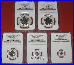 Canada 2013 25th Anniversary Reverse Proof Maple Leaf Set Ngc Pf70 Fractional