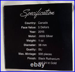 Canada 2015 $5 Burning Maple Silver Coin Only 500 Minted cd