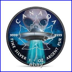 Canada 2018 5$ Maple Leaf -ALIEN AND UFO- Glow in the Dark 1 Oz silver coin