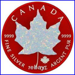 Canada 2019 $5 Maple Leaf Space RED 1 Oz 999 Silver Coin with Real OPAL Stone