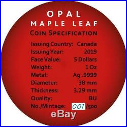 Canada 2019 5$ Maple Leaf Space RED 1 Oz Silver Coin with Real OPAL Stone