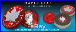Canada 2019 5$ Maple Leaf Space RED 1 Oz Silver Coin with Real OPAL Stone