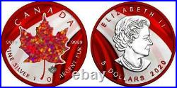 Canada 2020 5$ Maple Leaf Space Red with Red Opal Stone 1 Oz Silver Coin