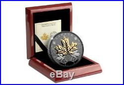 Canada 2020 50$ Maple Leaves In Motion Black Rhodium 5 oz. Leaf Silver Coin