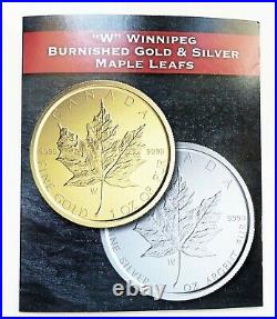 Canada 2020 W $50 Burnished Maple Leaf First Day of Issue 1oz Gold Silver Coin