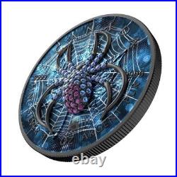 Canada 2022 $5 Maple Leaf Dark Blue Spider 1 Oz Silver Coin with Bejeweled Insert