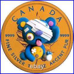 Canada 2022 $5 Maple Leaf HALLOWEEN Bear 1 Oz Silver Coin with Polymer