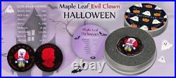 Canada 2022 $5 Maple Leaf HALLOWEEN Evil Clown 1 Oz Silver Coin with Polymer