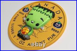 Canada 2022 $5 Maple Leaf HALLOWEEN Frankenstein 1 Oz Silver Coin with Polymer