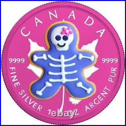 Canada 2022 $5 Maple Leaf HALLOWEEN Skeleton 1 Oz Silver Coin with Polymer