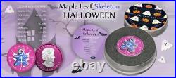 Canada 2022 $5 Maple Leaf HALLOWEEN Skeleton 1 Oz Silver Coin with Polymer