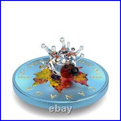 Canada 2022 5$ Maple Leaf Murano Glass Hedgehog 1oz Silver Coin Only 500 Made