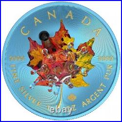 Canada 2022 5$ Maple Leaf Murano Glass Hedgehog 1oz Silver Coin Only 500 Made