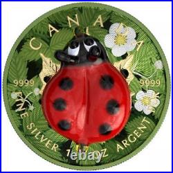 Canada 2022 $5 Maple Leaf Murano Glass Series Ladybug 1 Oz Silver Coin