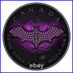 Canada 2022 $5 Maple Leaf Purple Bat 1 Oz Silver Coin with Bejeweled Insert