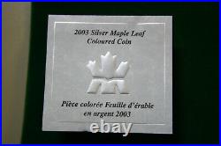 Canada 5 Dollar 2003 1 oz Silver Colorized #F4740 Maple Leaf Summer Box & COA