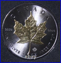 Canada 5 Dollar 2015 Silver 1 OZ F #6414 Maple Leaf Gold Black